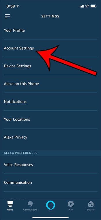 touch the Account Settings button